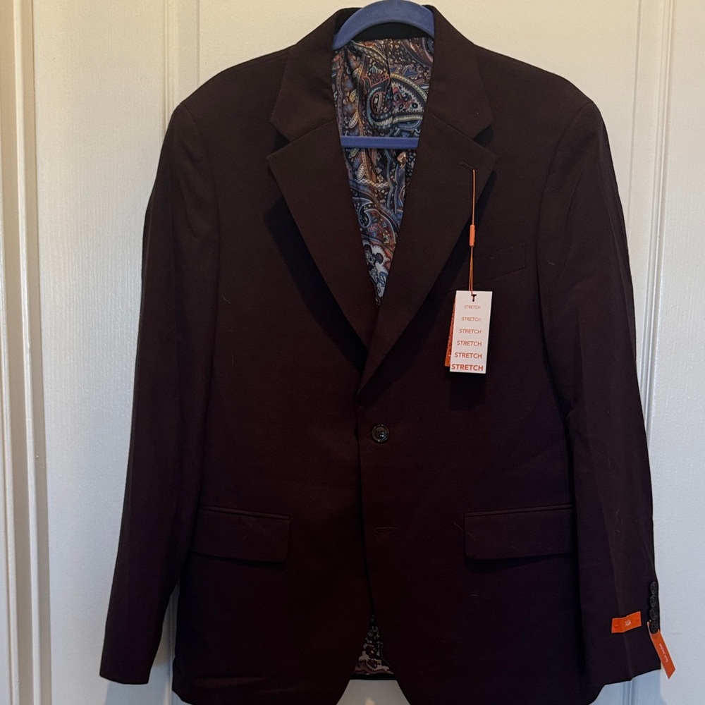 TALLIA Men's Dark Brown Stretch Sport Coat with Paisley Lining